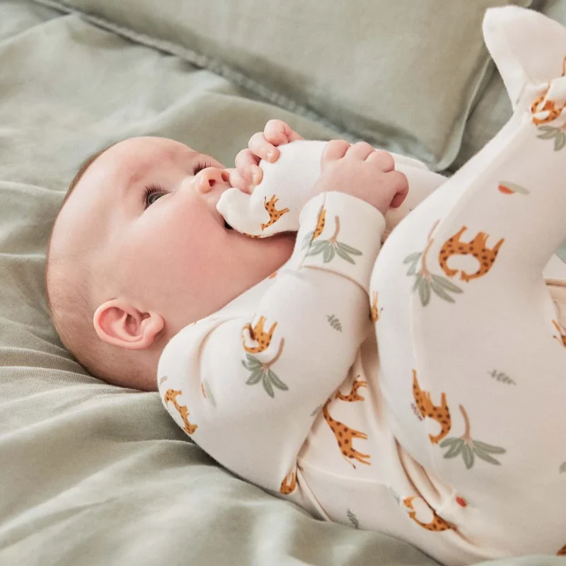 baby mori giraffe zip sleepsuit easy on comfortable sleep