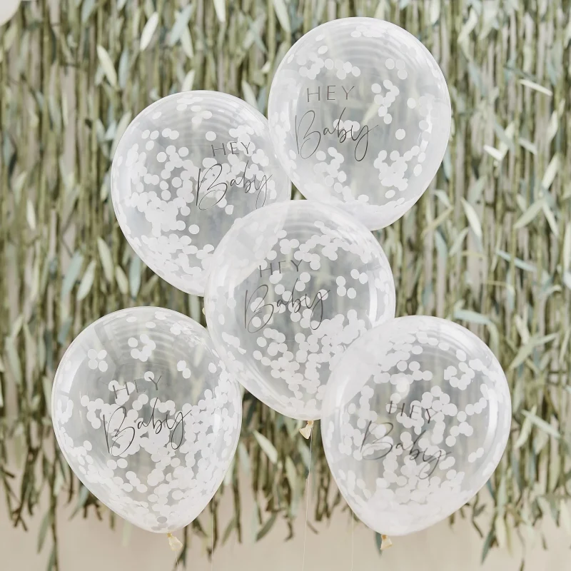 botanical hey baby confetti balloons 5 pack