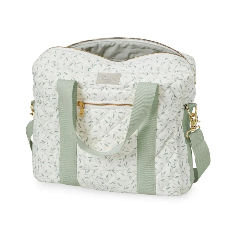 cam cam copenhagen green leaves changing bag with pram straps limited return offer