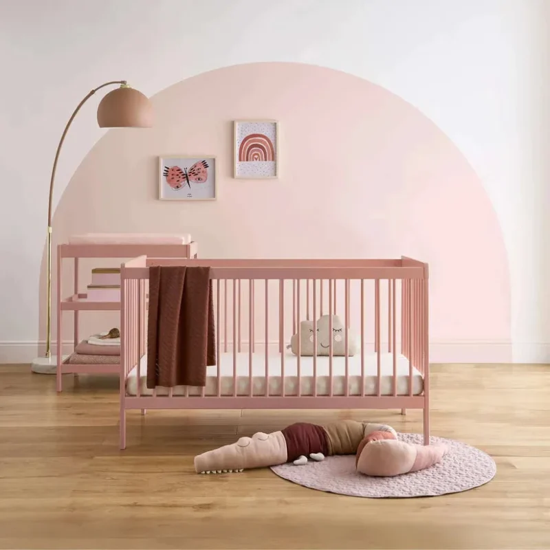 cuddleco nola 2 in 1 changing table cot bed set blush pink