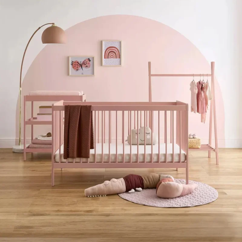 cuddleco nola 3 piece set changing table cot bed clothes rail soft blush