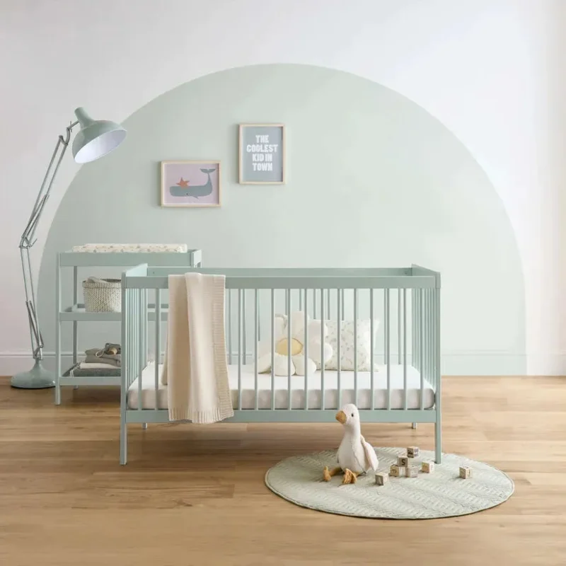 cuddleco nola sage green 2 in 1 cot bed changing table set