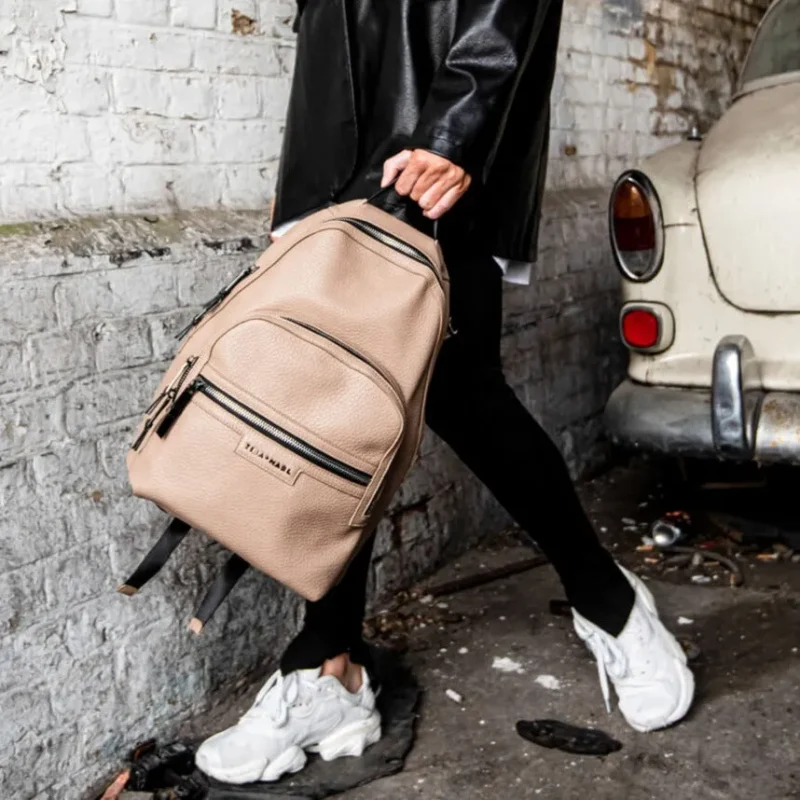 elwood taupe changing backpack by tiba marl