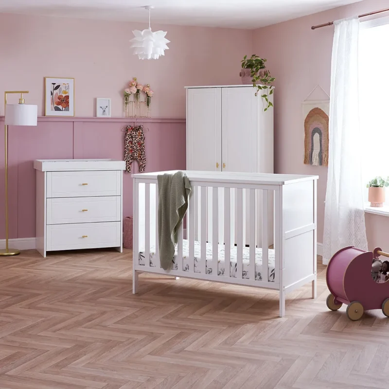 evie mini 3 piece white nursery set by obaby