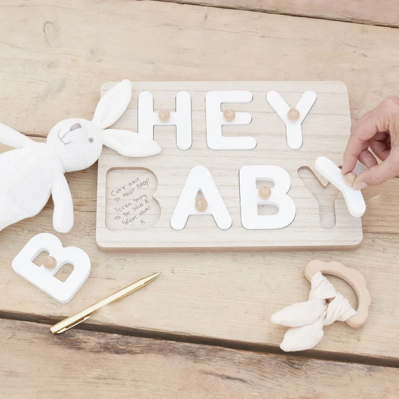 hey baby wooden puzzle guest book perfect for baby showers