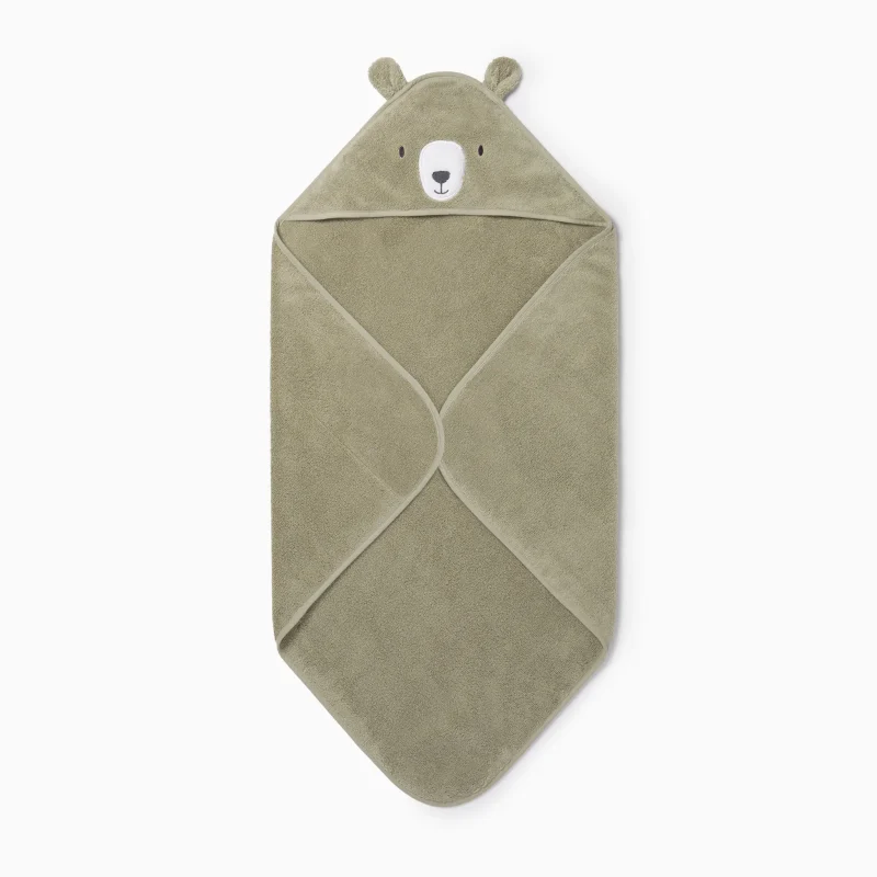 hooded baby bath towel soft bear taupe by baby mori