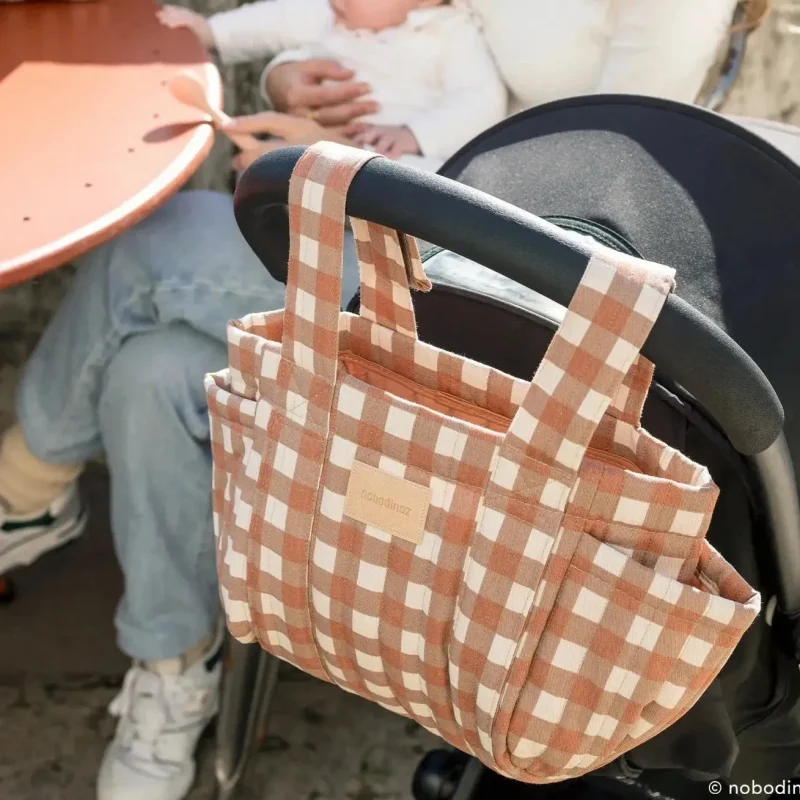 hyde park stroller organizer terracotta checks nobodinoz