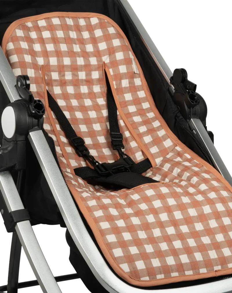 hyde park universal stroller pad terracotta checks by nobodinoz