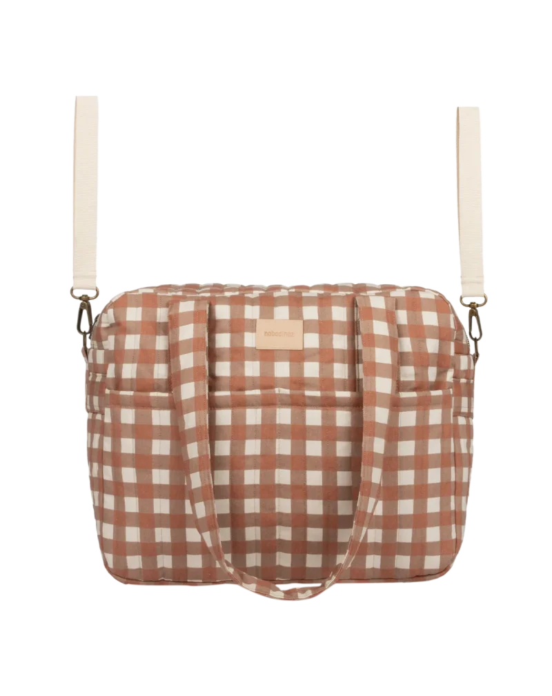 hyde park waterproof stroller bag terracotta checks by nobodinoz