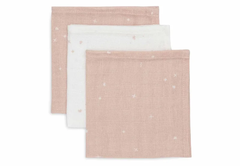 jollein 3 pack muslin mouth cloths 31x31cm twinkling wild rose