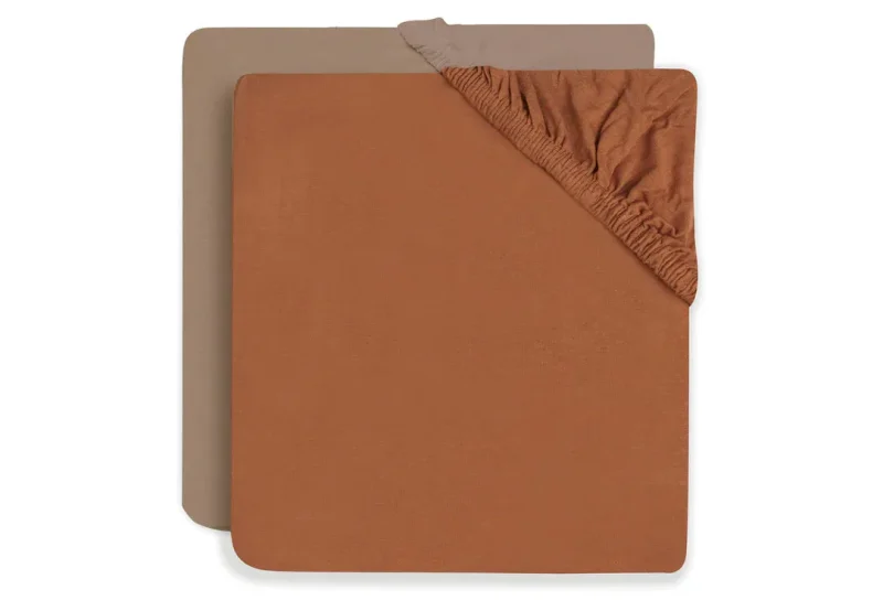 jollein jersey fitted sheet 60x120cm caramel biscuit 2 pack