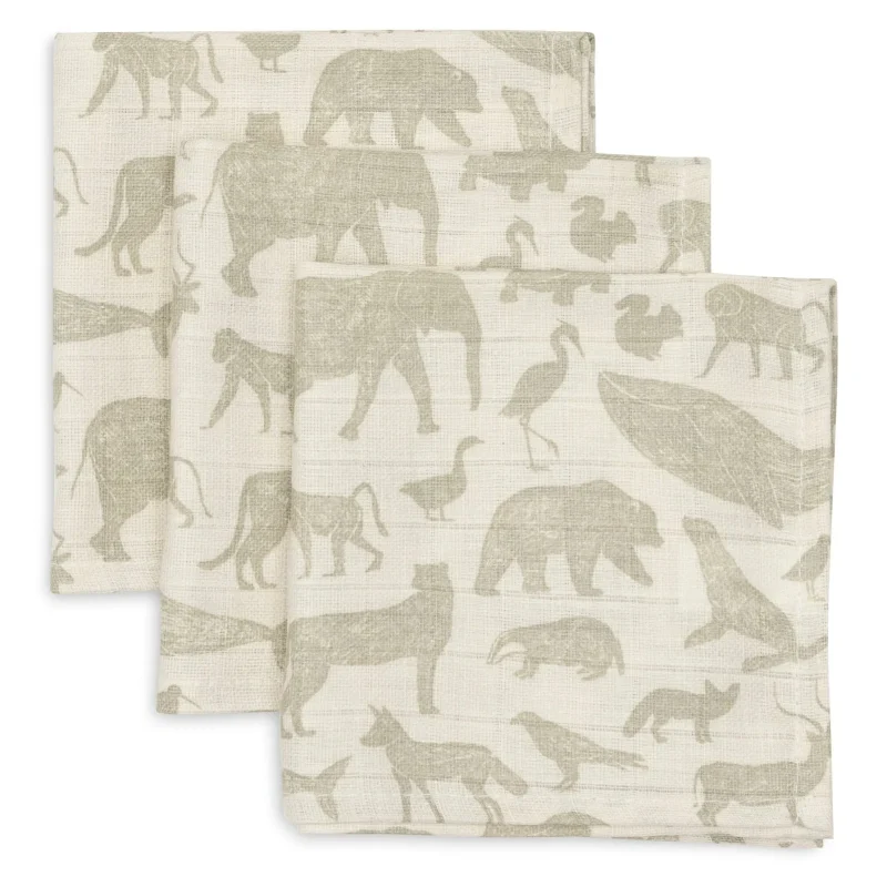 jollein muslin mouth cloths 31x31cm olive green animal print 3 pack