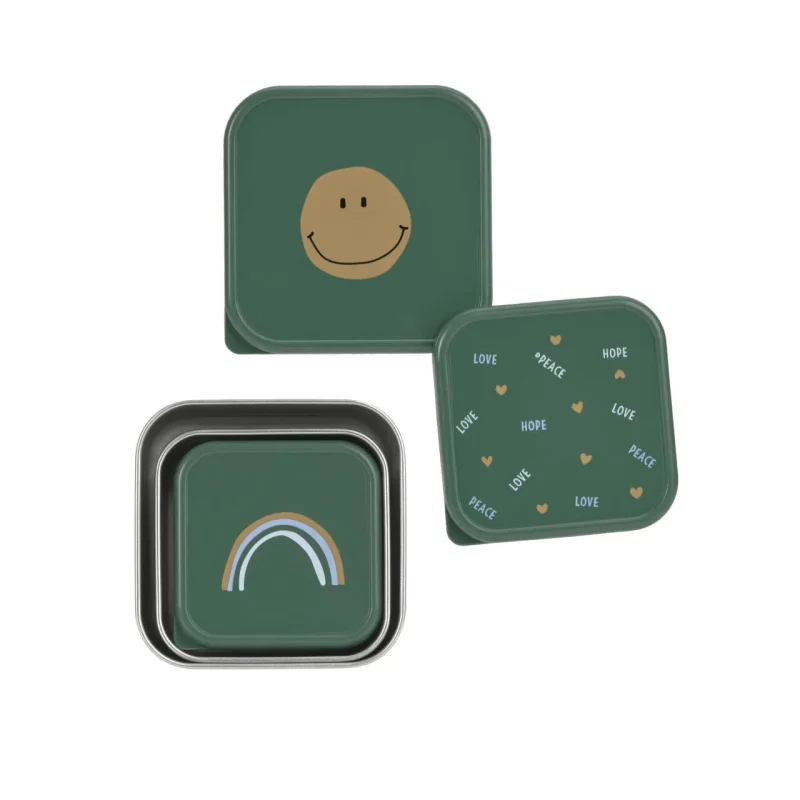 lassig stainless steel snackbox happy rascal 3 pack smile green