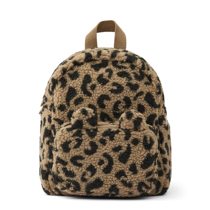 liewood allan pile backpack leopard oat black panther design