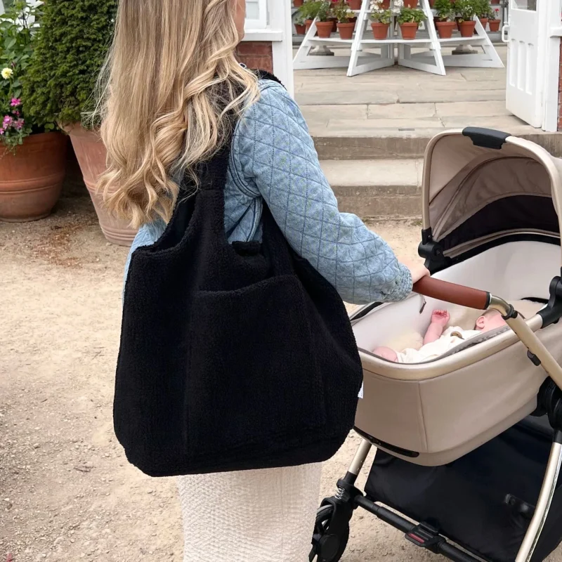 mabel fox black teddy tote bag