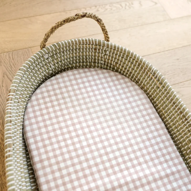 mabel fox blush gingham basket changing mat