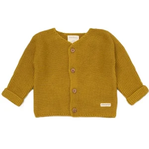 mabel fox organic knitted mustard cardigan