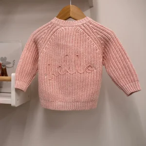 mabel fox pink knitted cardigan with embroidery