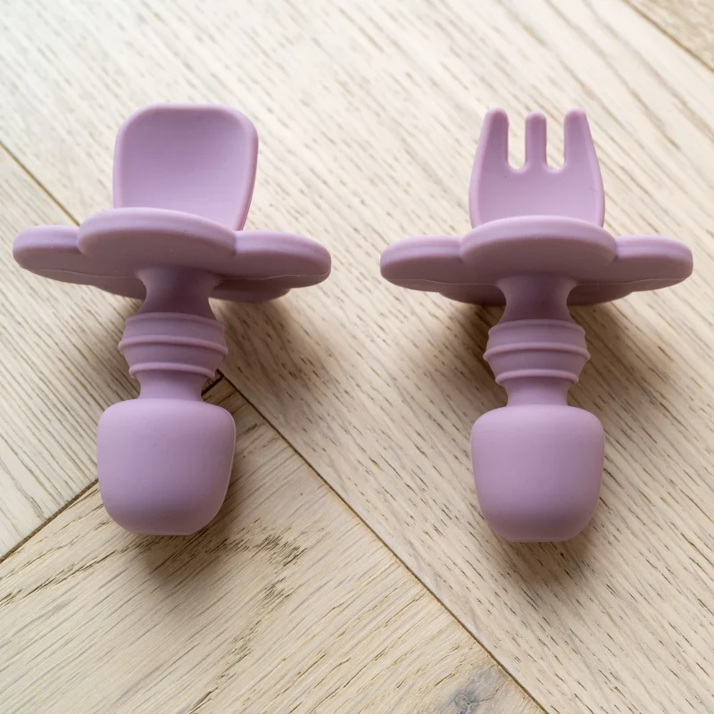 mabel fox silicone baby cutlery set mauve scaled