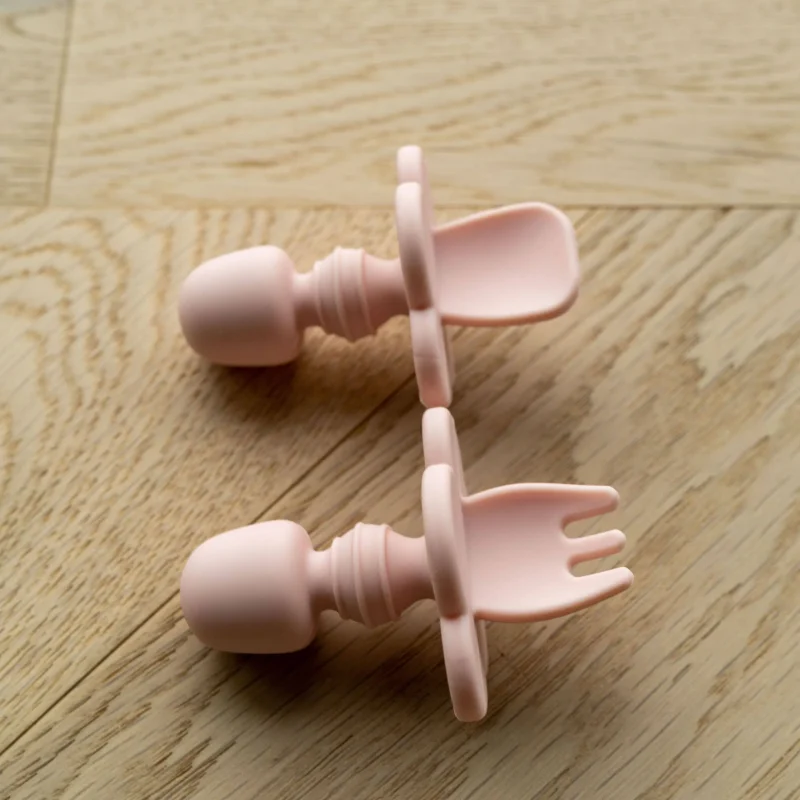 mabel fox silicone baby cutlery set pink scaled