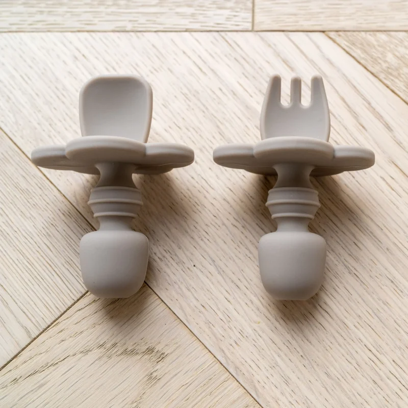 mabel fox silicone baby cutlery set sandstone scaled