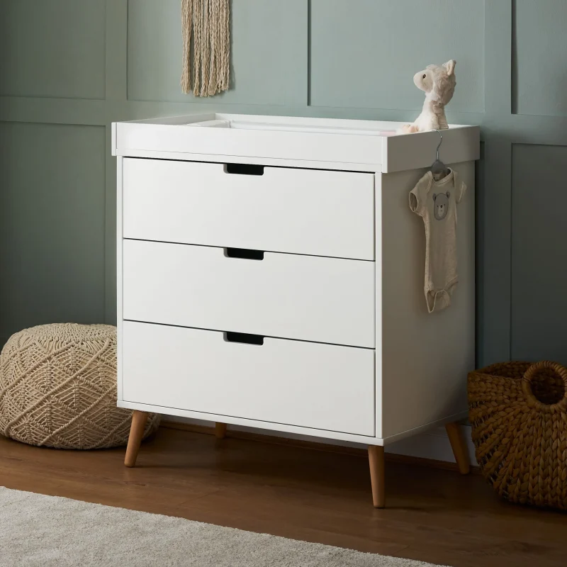 maya white changing unit with natural finish obaby