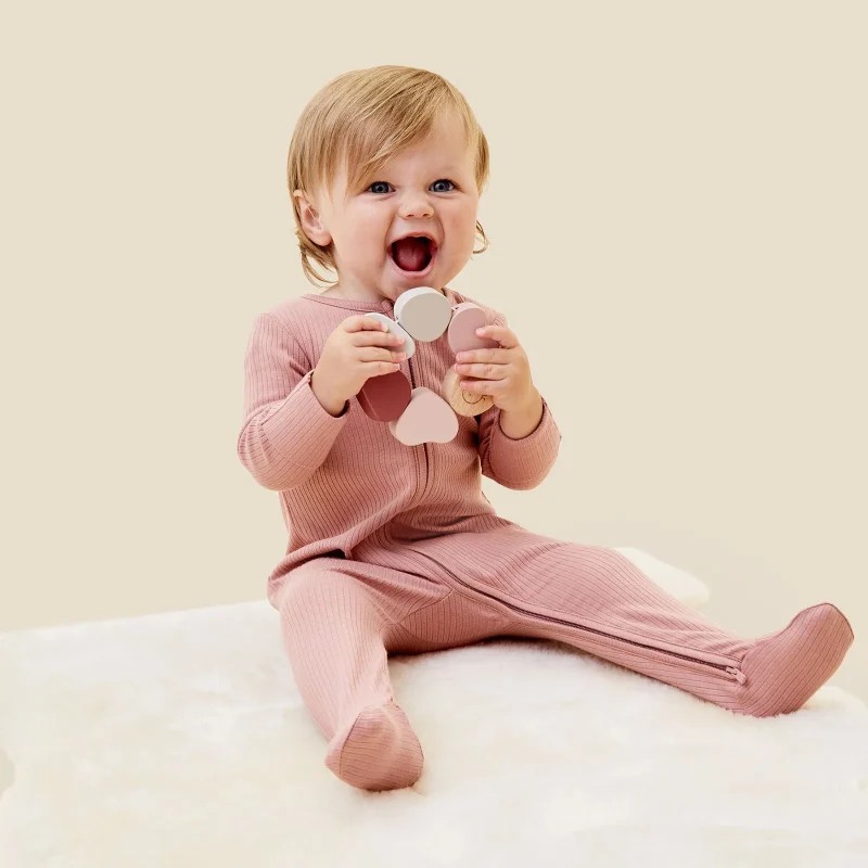 mori baby ribbed zip sleepsuit rose