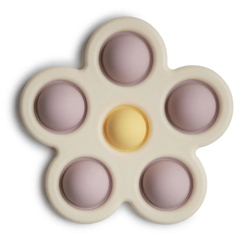 mushie flower press toy soft lilac daffodil ivory