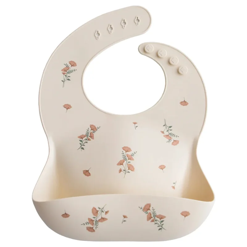 mushie silicone bib pink floral design