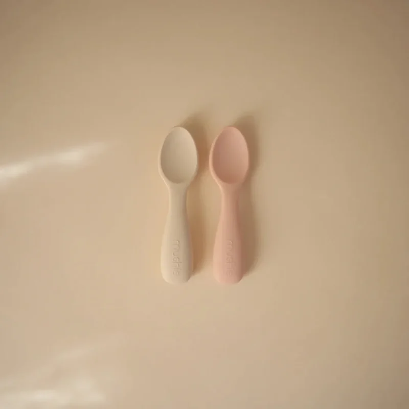 mushie toddler silicone spoons blush shifting sands 2 pack