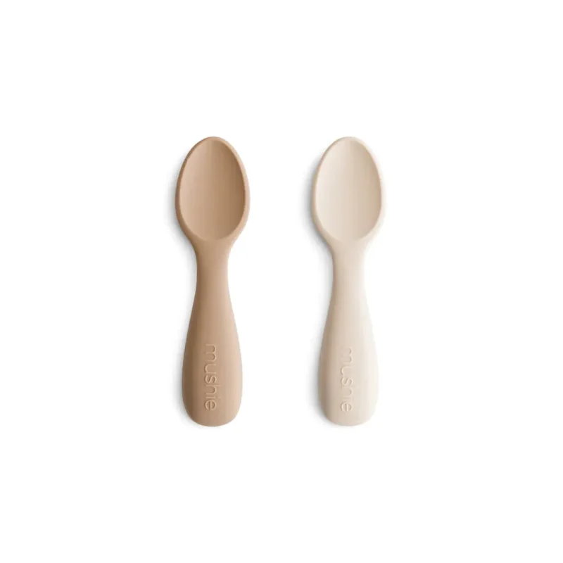 mushie toddler silicone spoons natural shifting sands 2 pack