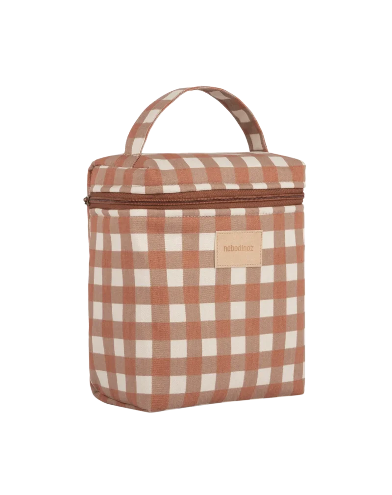 nobodinoz hyde park insulated lunch bottle bag terracotta checks