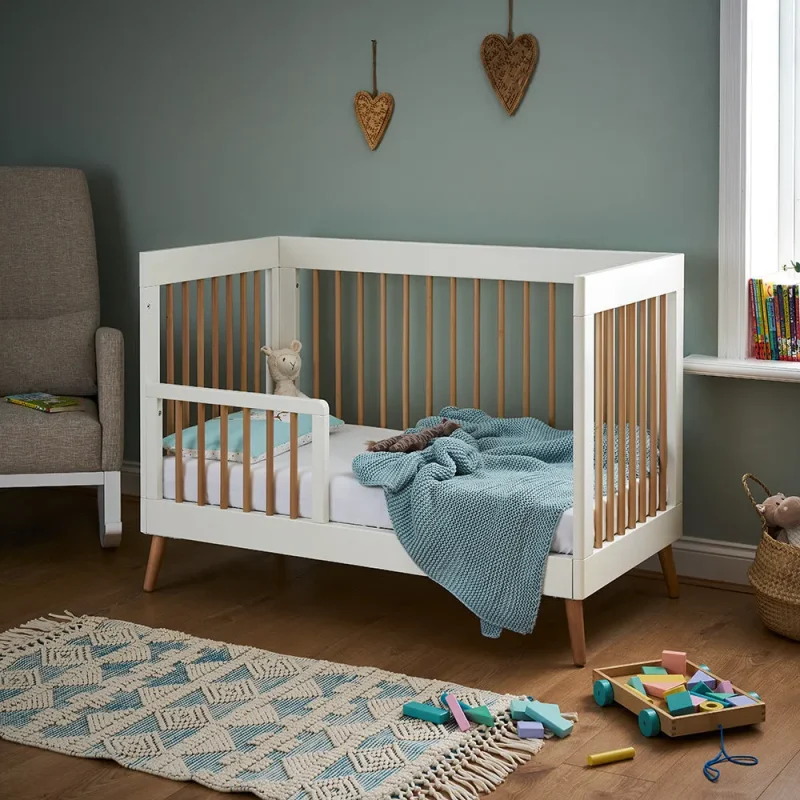 obaby maya mini cot bed white natural wood finish