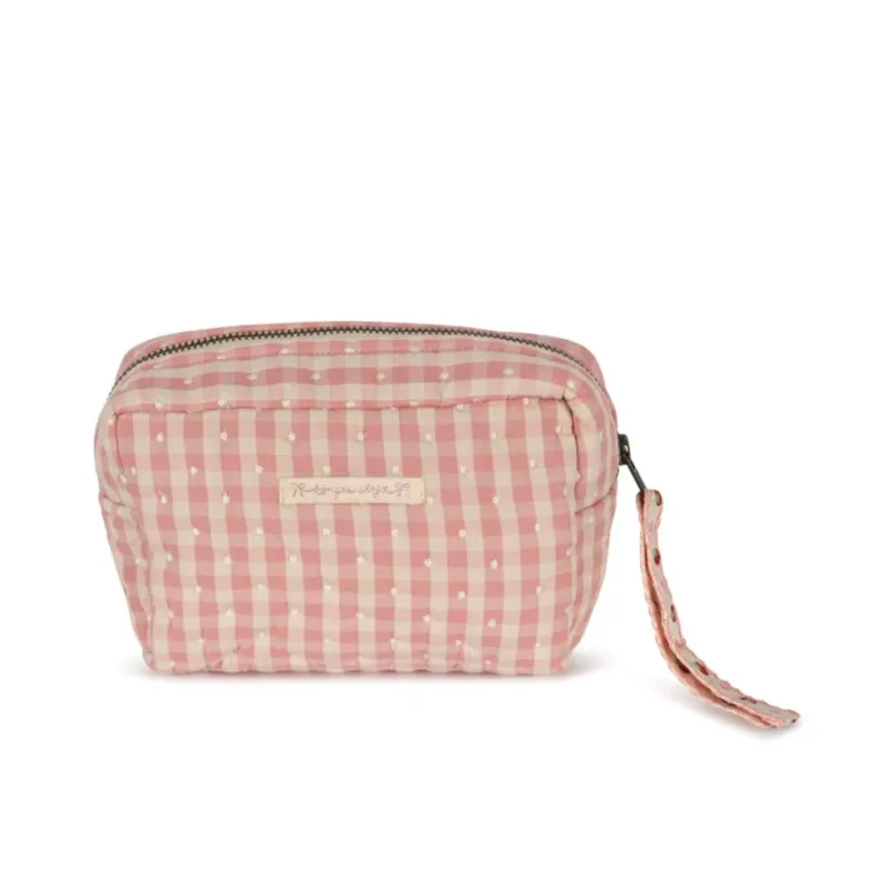 powder pink check small toiletry bag by konges slojd