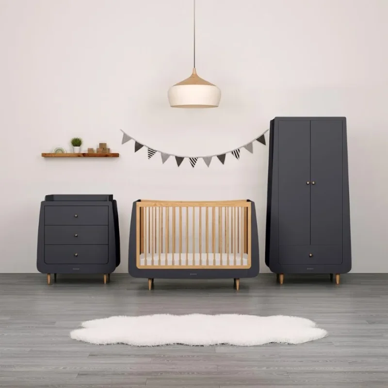 snuz 3 piece skandi slate natural nursery set cot bed changing unit wardrobe