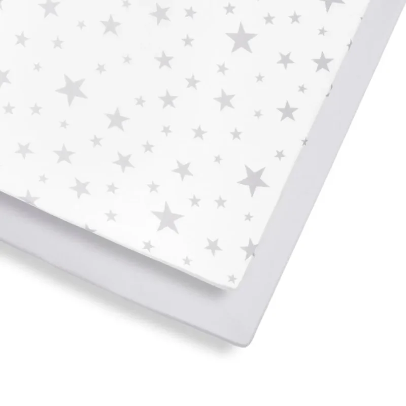 snuz twin pack grey star cotbed sheets