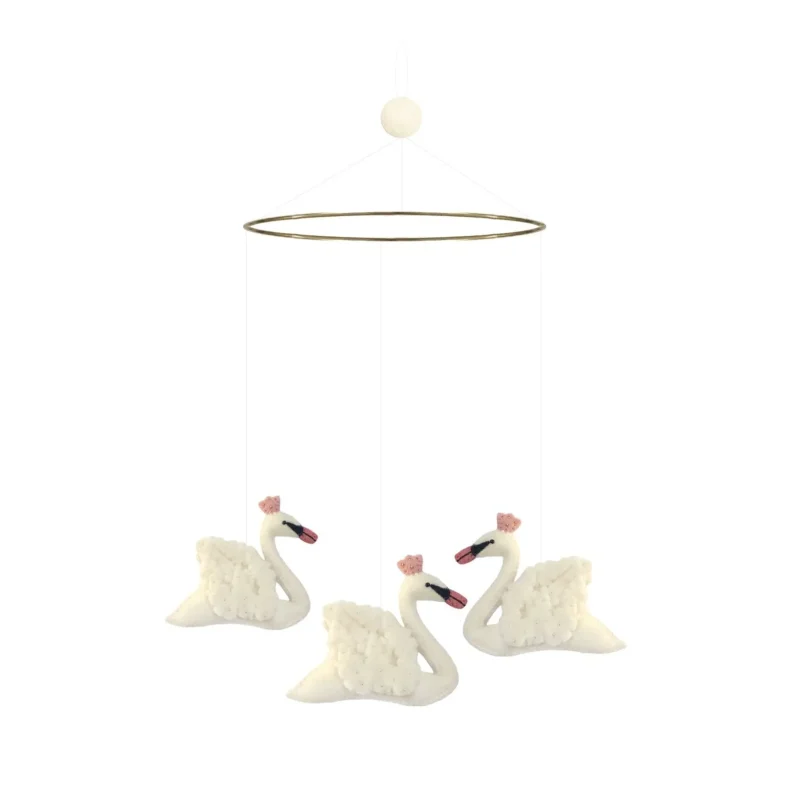 swan themed baby cot mobile soft soothing nursery decoration